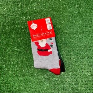 Festive Gray and Red Santa Crew Socks